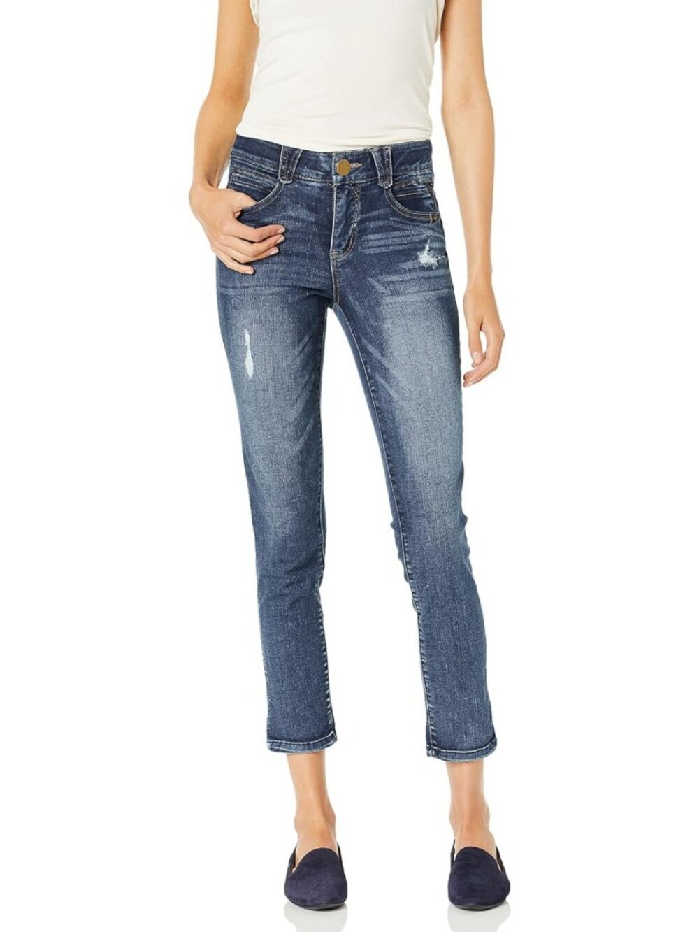 High-Waisted Women's Crop Jeans with Ab Solution, Stretchy Fit, and Flattering